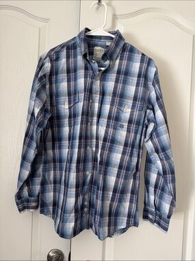 Roper Blue White Plaid Long-Sleeve Button-Down Shirt